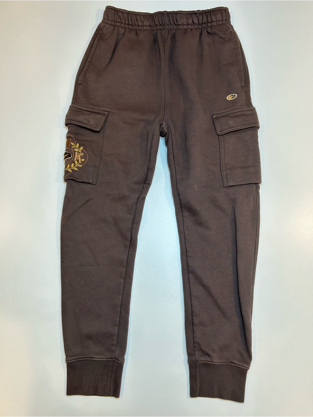 Nike Club Fleece Utility Cargo Joggers Brown Crest Embroidery Sweatpants
